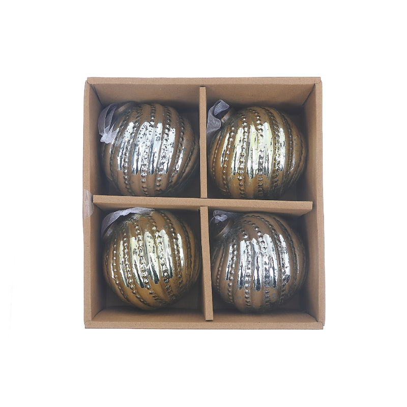 4" Glass Swirl Ornament (Gold + Silver) - Set of 4