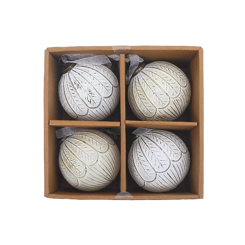 4" Glass Deco White Painted Ornament (Gold + Silver) - Set of 4