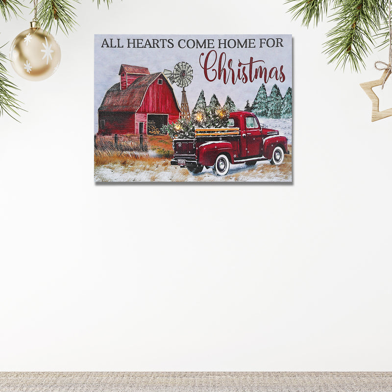 Christmas Led Canvas Wall Art Hearts Come Home For Christmas 12X16