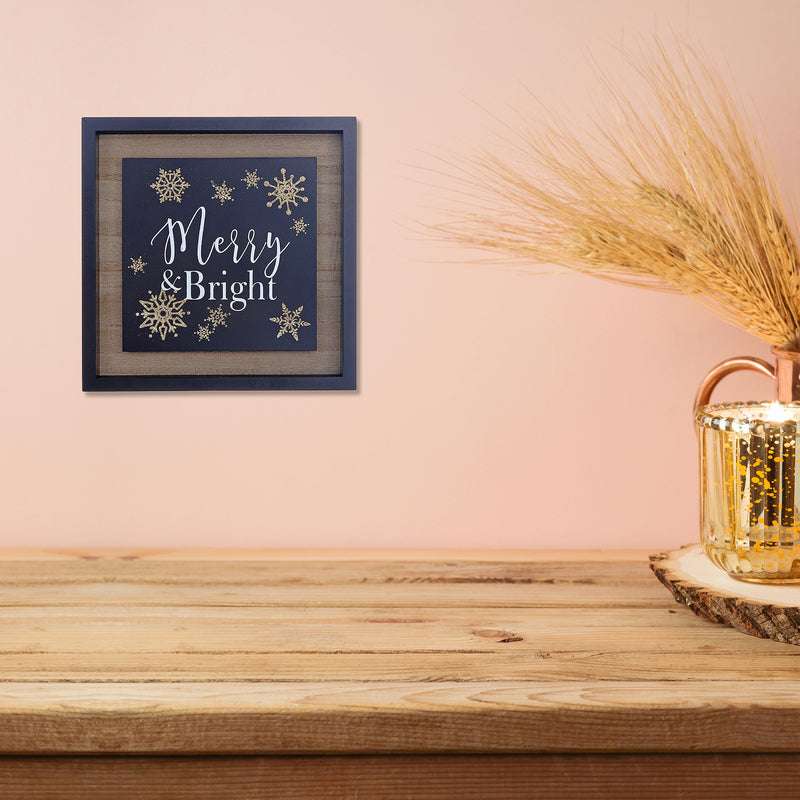 Christmas Black Snowflake Sign Merry & Bright