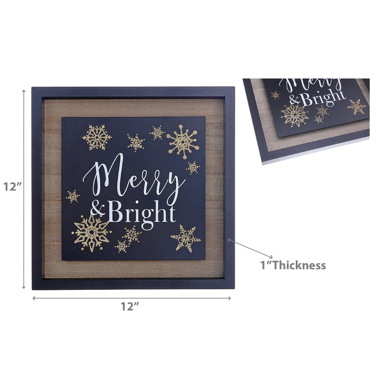 Christmas Black Snowflake Sign Merry & Bright