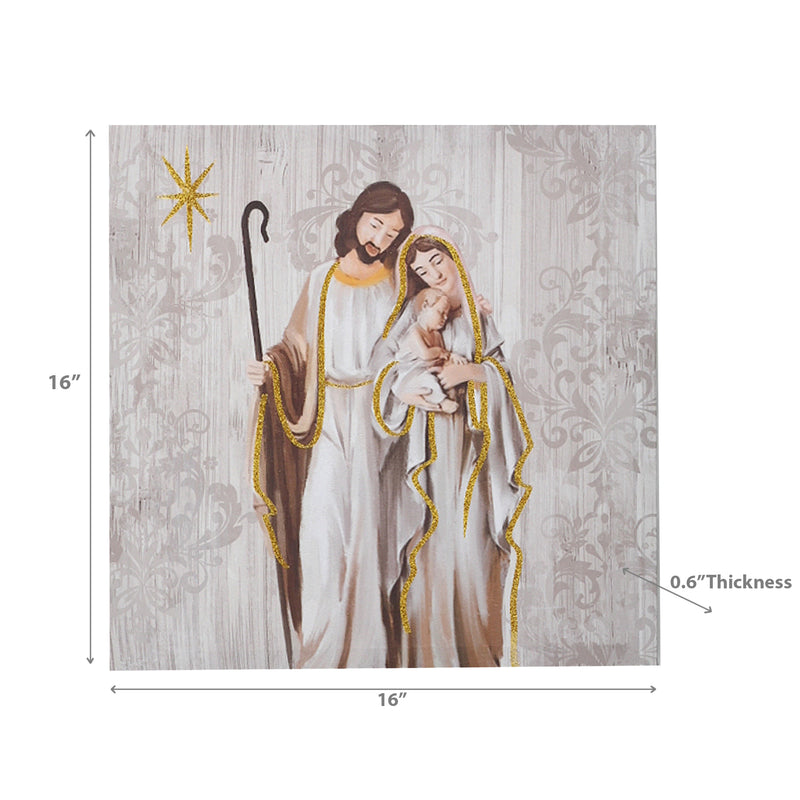 Christmas Canvas Wall Art With Glitter Nativitiy