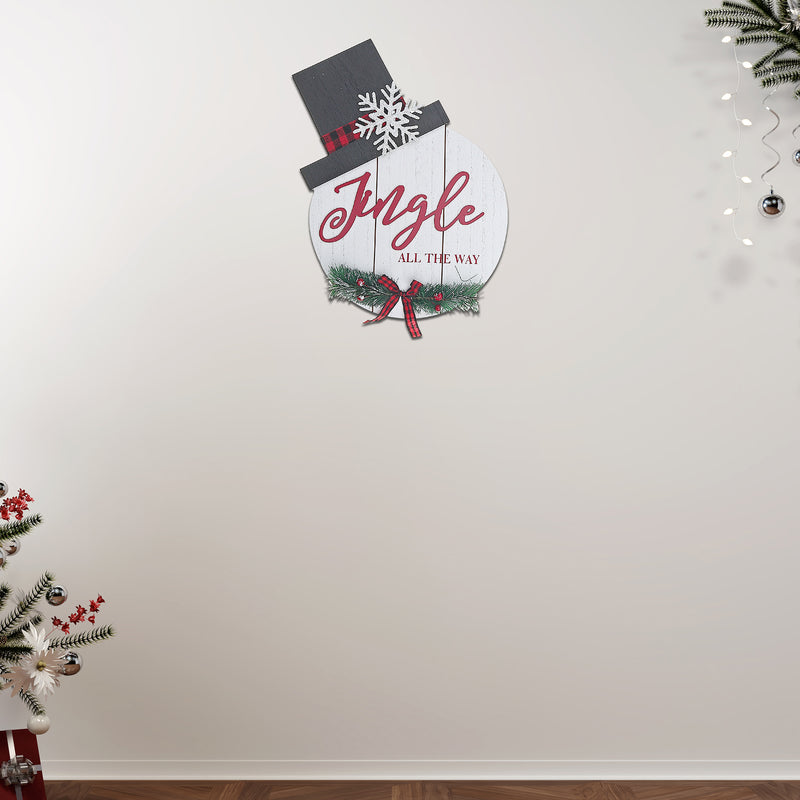 Christmas Mdf Snowman Head Shape Wall Hanger