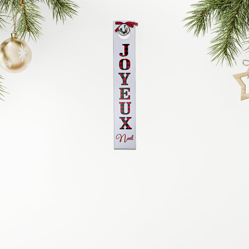 Christmas Wood Vertical Sign With Bell Joyeux Noel