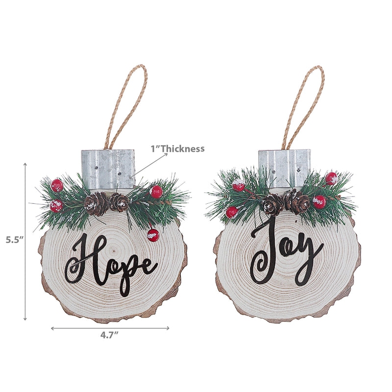 Christmas Flat Wood Log Ornament - Set of 4