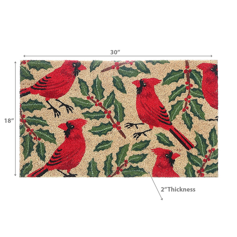 Christmas Coir Door Mat Cardinal And Holly