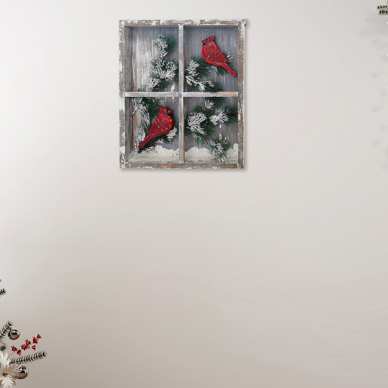 Christmas Framed Window With Double Cardinal