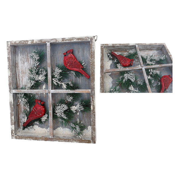 Christmas Framed Window With Double Cardinal