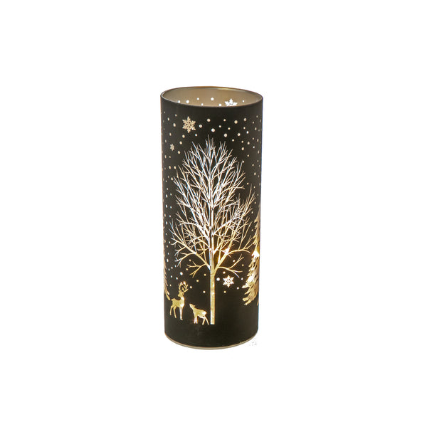 Led Cylinder Glass Stand (Tree) (Black) - Set of 2