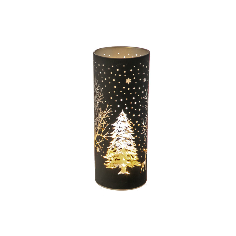 Led Cylinder Glass Stand (Tree) (Black) - Set of 2