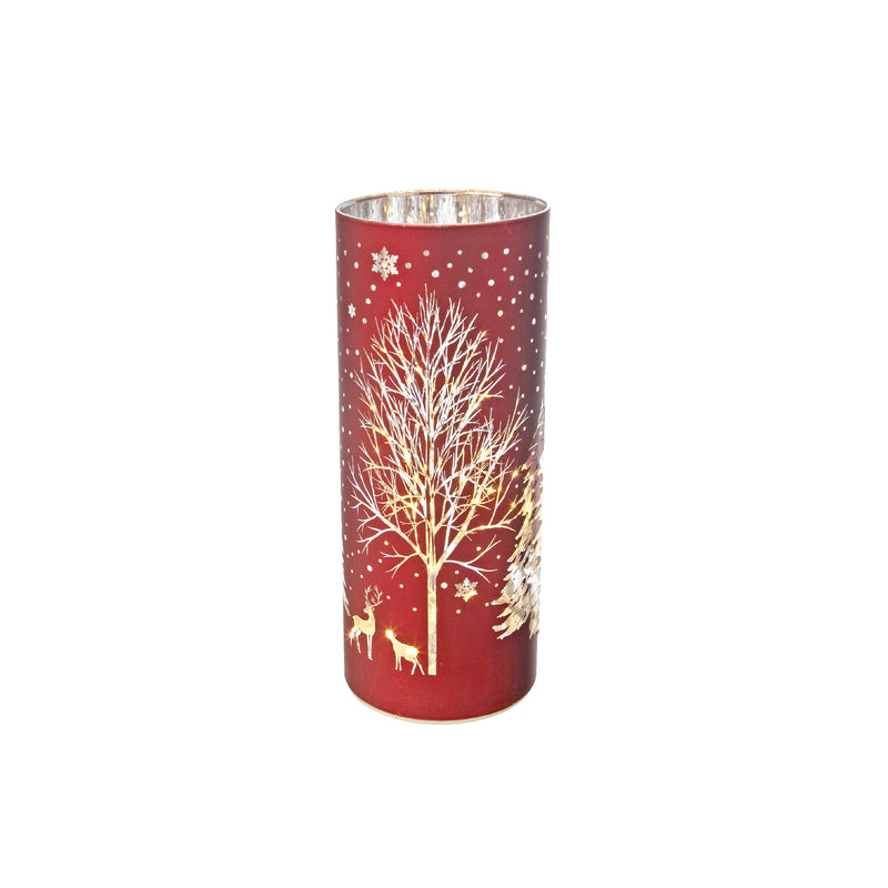 Led Cylinder Glass Stand (Tree) (Red) - Set of 2