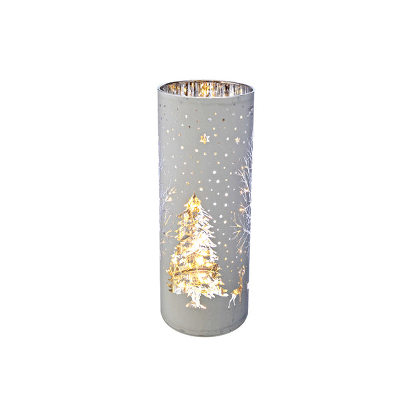 Led Cylinder Glass Stand (Tree) (White) - Set of 2