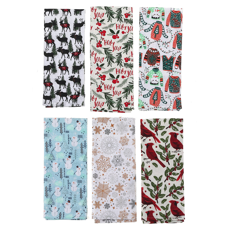 Christmas Printed Kitchen Towel Christmas  - Set of 6