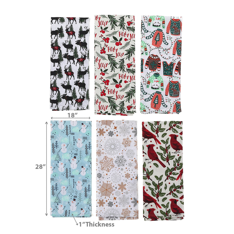 Christmas Printed Kitchen Towel Christmas  - Set of 6