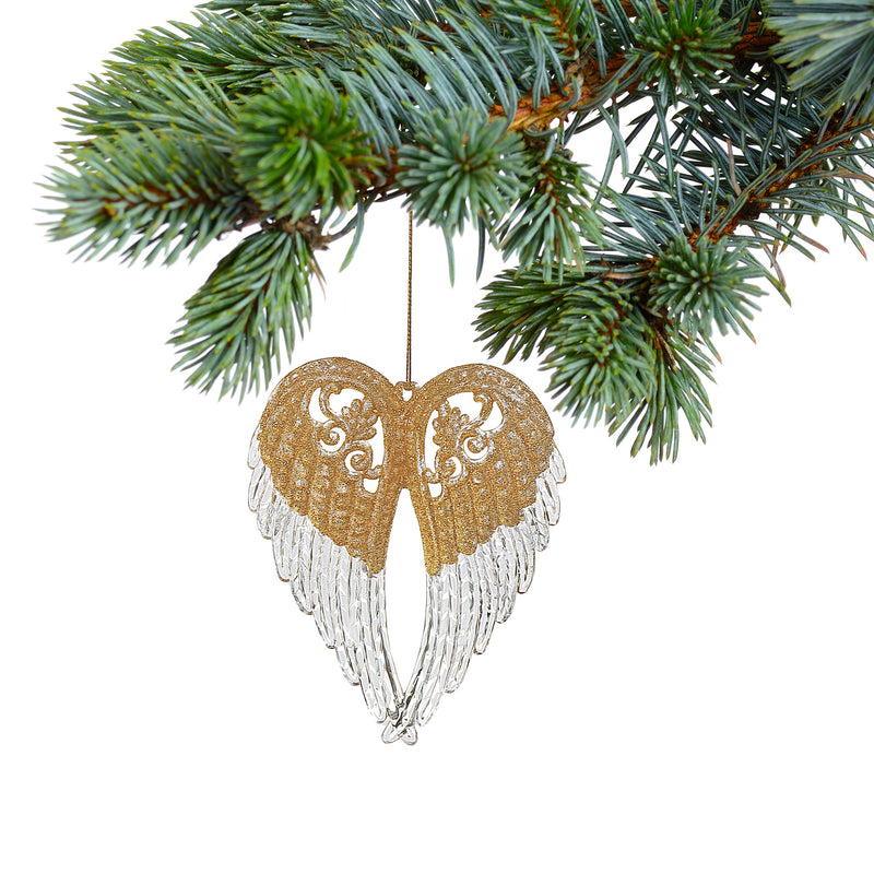 Christmas Acrylic With Gold Ornament Angel Wings - Set of 12