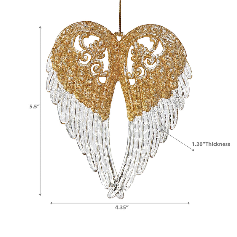 Christmas Acrylic With Gold Ornament Angel Wings - Set of 12