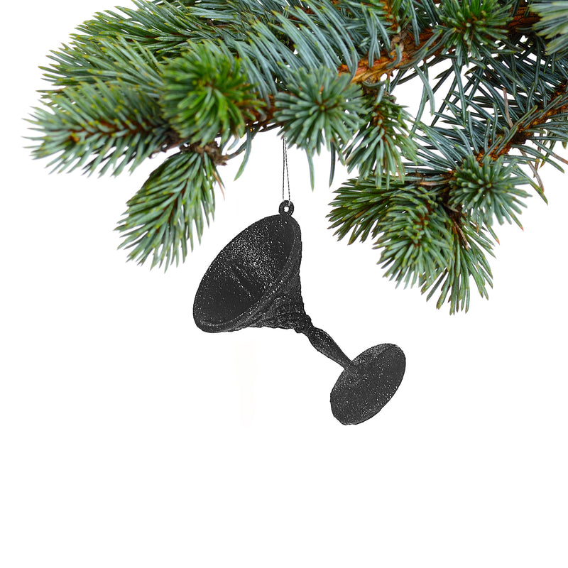 Christmas Black Glitter Ornament Cocktail Glass - Set of 12