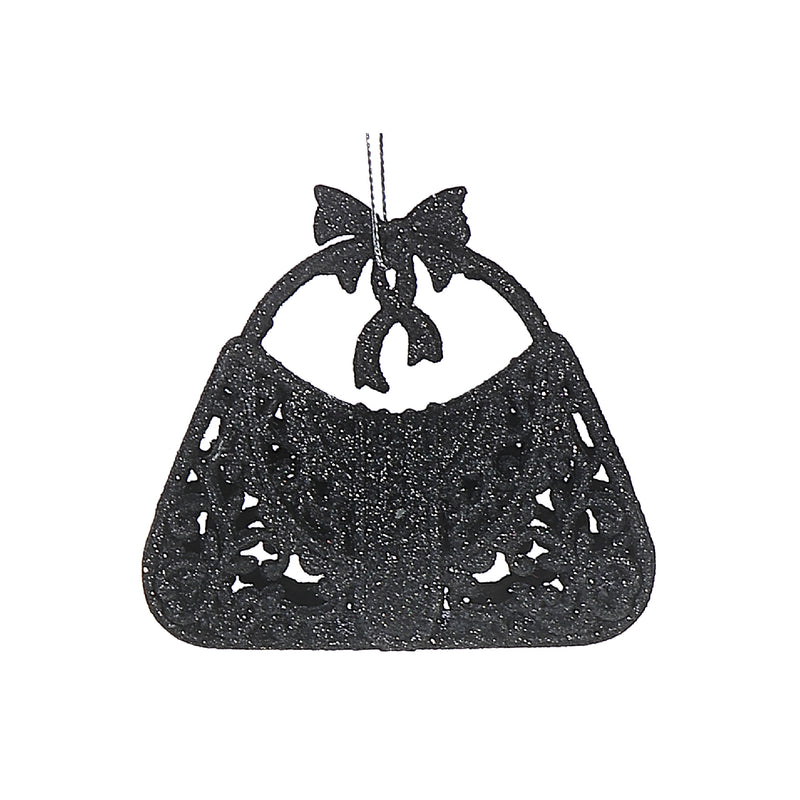 Christmas Black Glitter Ornament Purse - Set of 12