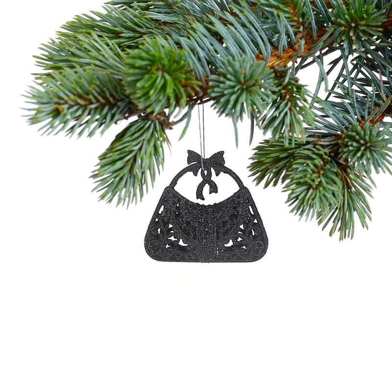 Christmas Black Glitter Ornament Purse - Set of 12