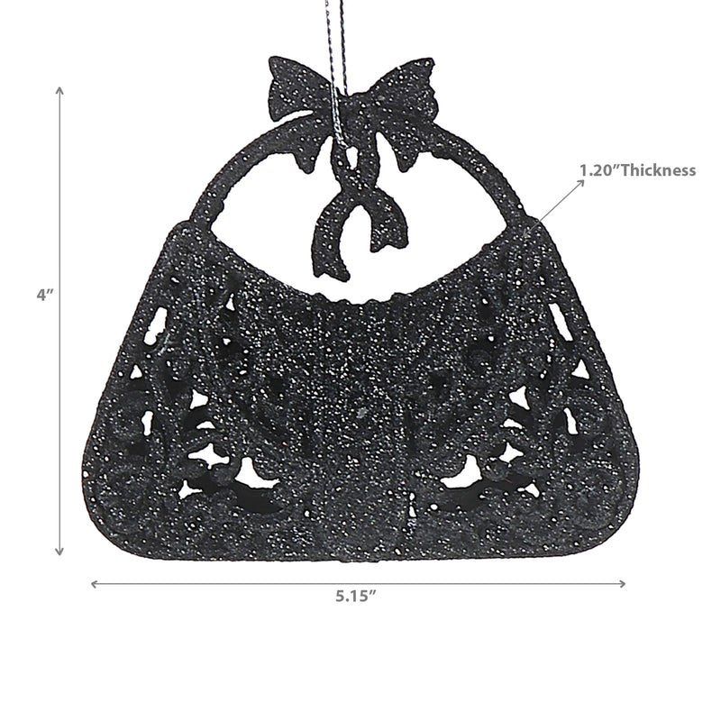 Christmas Black Glitter Ornament Purse - Set of 12