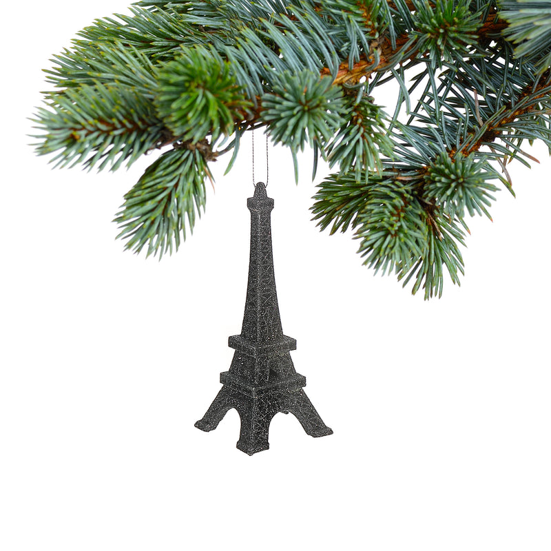 Christmas Black Glitter Ornament Eiffel Tower - Set of 12