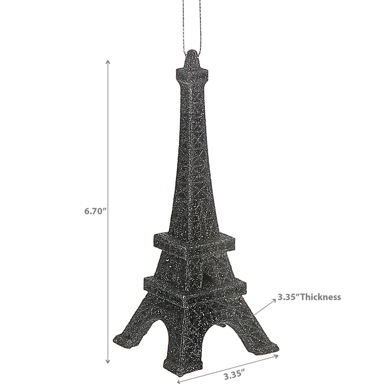 Christmas Black Glitter Ornament Eiffel Tower - Set of 12