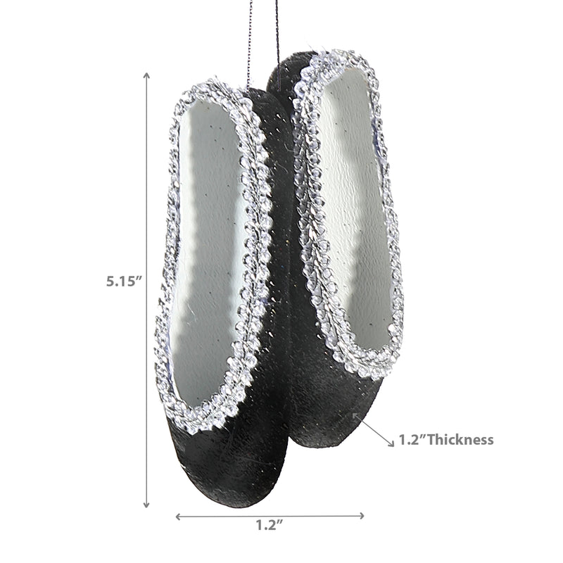 Christmas Black Glitter Ornament Ballerina Shoes - Set of 12