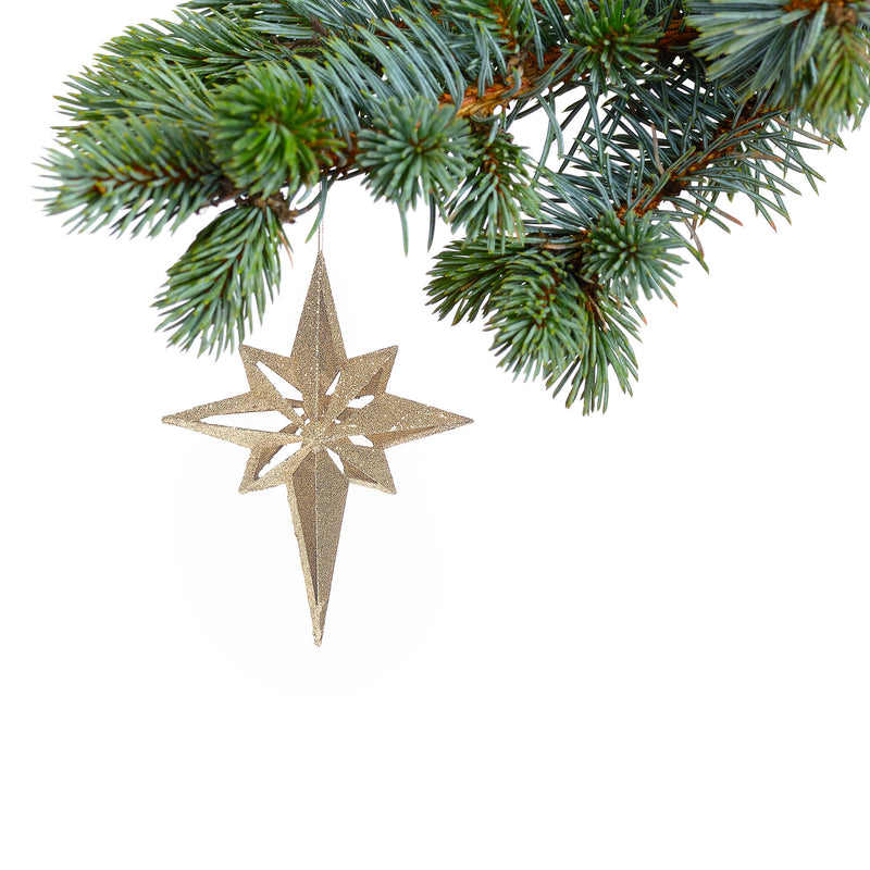 Christmas Gold Glitter Ornament Star - Set of 12