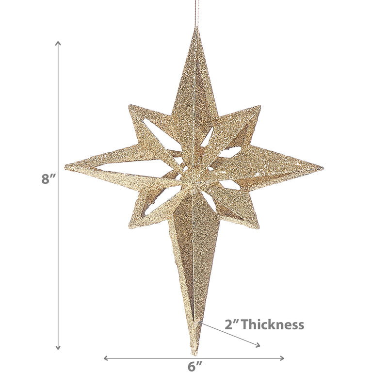 Christmas Gold Glitter Ornament Star - Set of 12