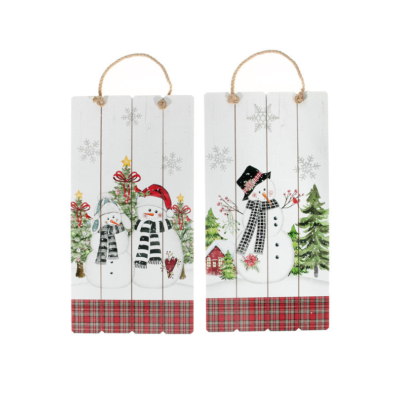 Plaid Snowman Rectangular Wall Decor (Asstd) - Set of 2