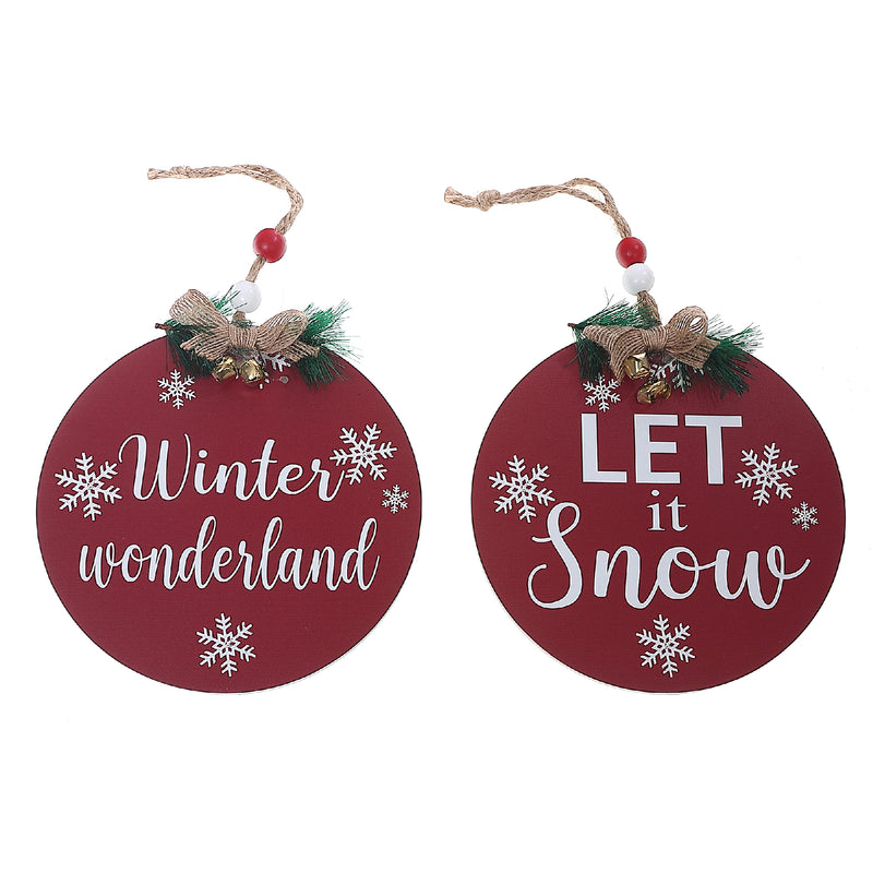 Christmas Flat Round Ornament With Text  - Set of 2