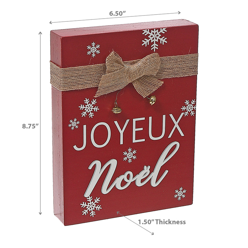 Christmas Rectangle Table Block With Bow Joyeux Noel