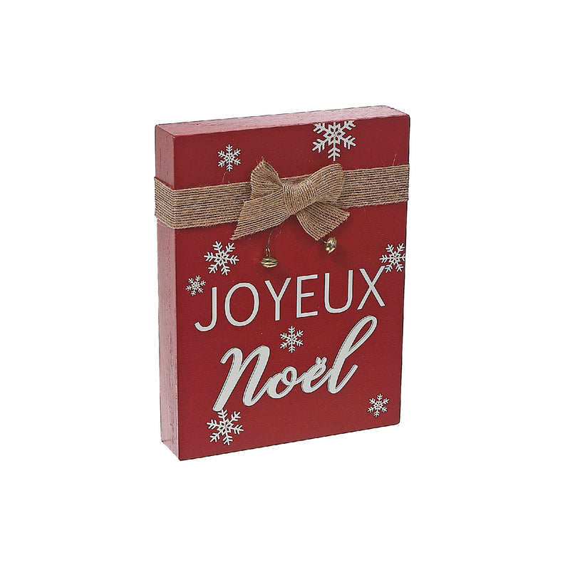 Christmas Rectangle Table Block With Bow Joyeux Noel