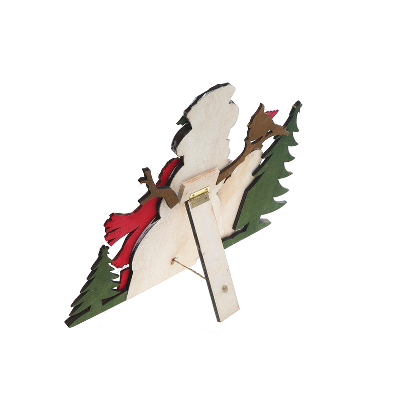 Wooden Double Snowman And Cardinal Decor Stand