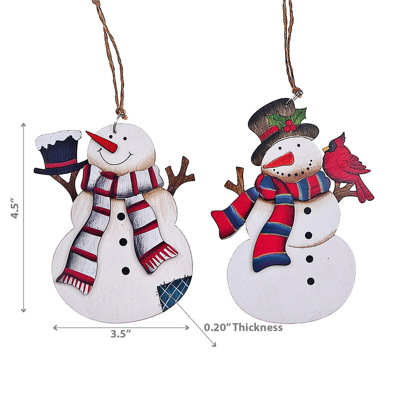 Christmas Wooden Snowman With Scarf Ornament  - Set of 2