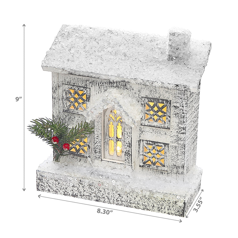 Christmas Led Snow Covered Rectangle House 9"