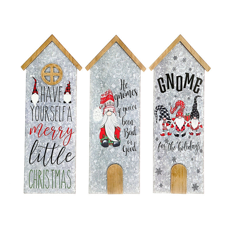 House Shaped Galvanized Gnome Greetings (Asstd) - Set of 3