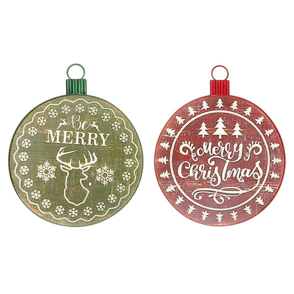 Round Ornament Hanger With Engravings (Asstd) - Set of 2