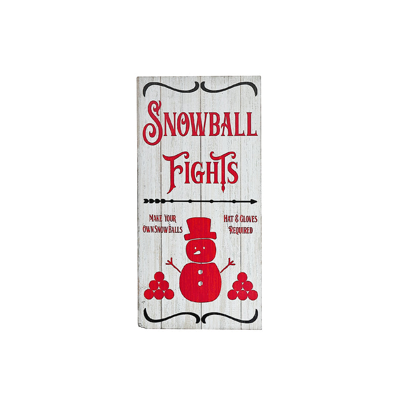 Printed Mdf Snowball Fights Sign (Asstd) - Set of 2