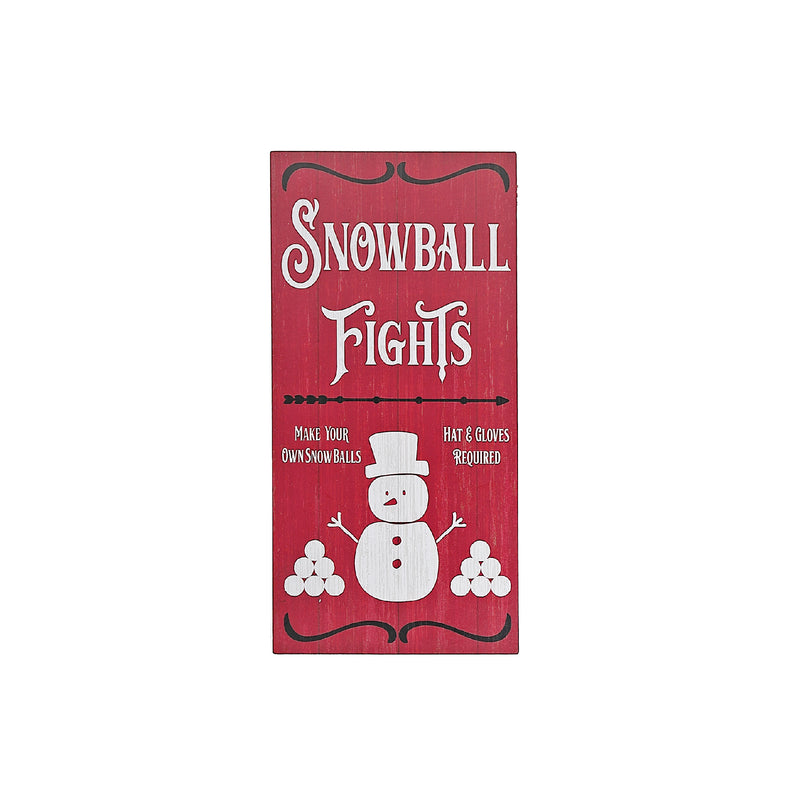 Printed Mdf Snowball Fights Sign (Asstd) - Set of 2