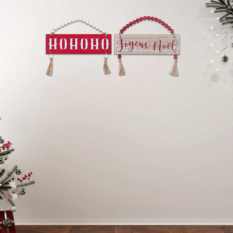 Christmas Beaded Hanger With Tassel Joyeux Noel - Set of 2