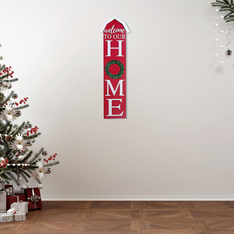 Christmas Barn Shaped Vertical Sign Welcome To Our Home