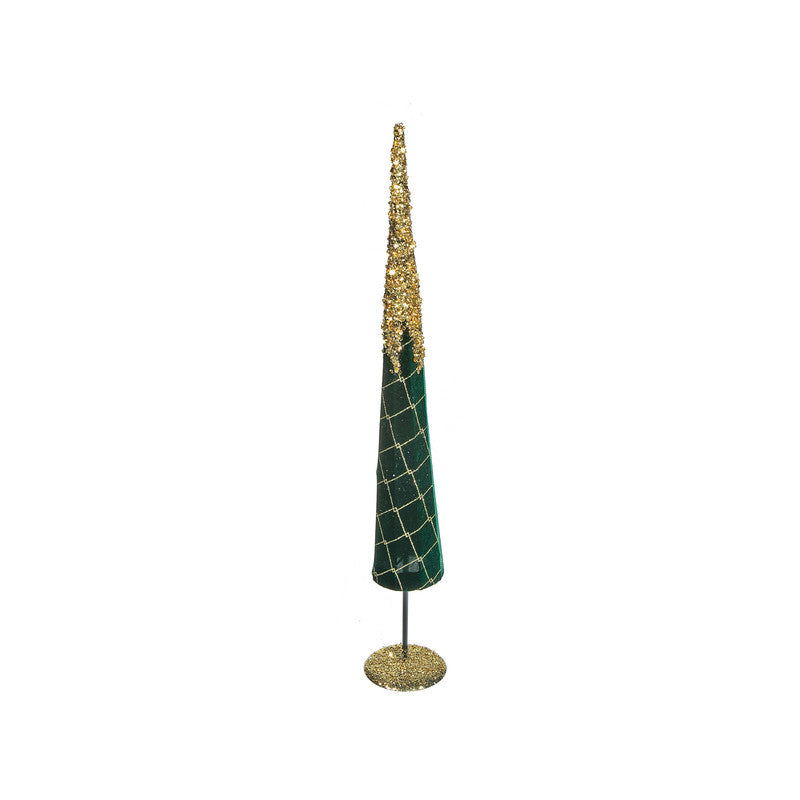 Green Velvet Standing Cone Tree With Gold Tip (L))