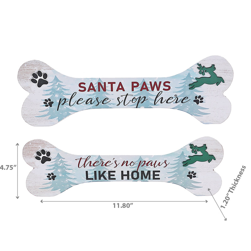 Christmas Bone Shape Holiday Paws Sign  - Set of 2