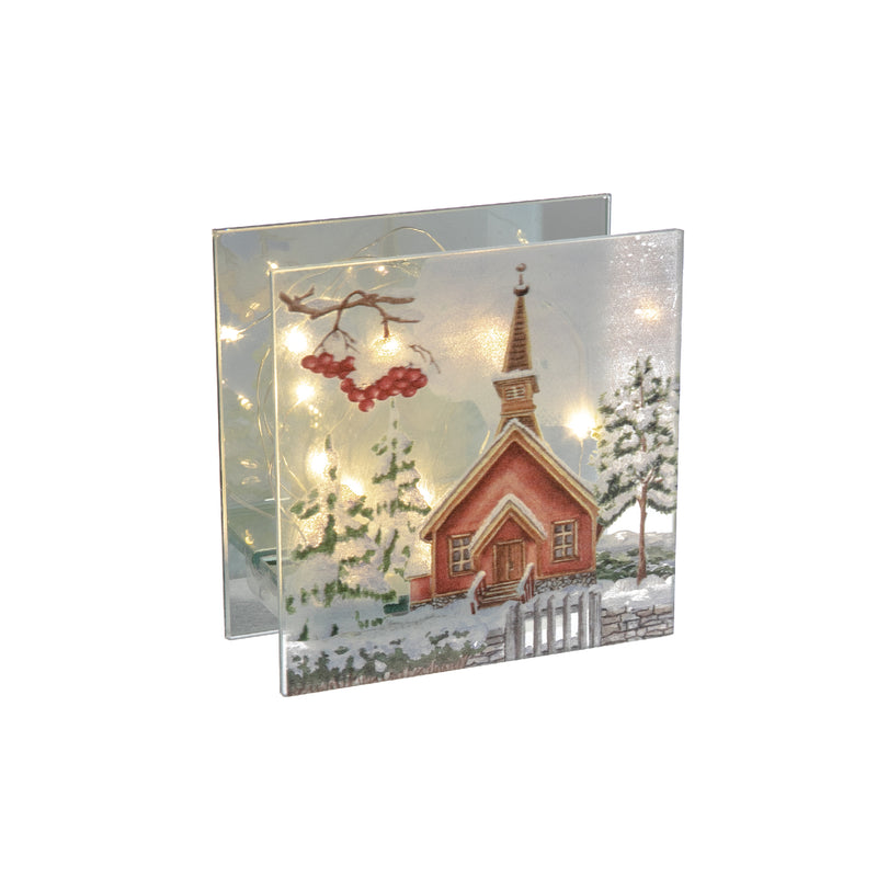 Square Led Painted Glass Stand (Church) - Set of 2