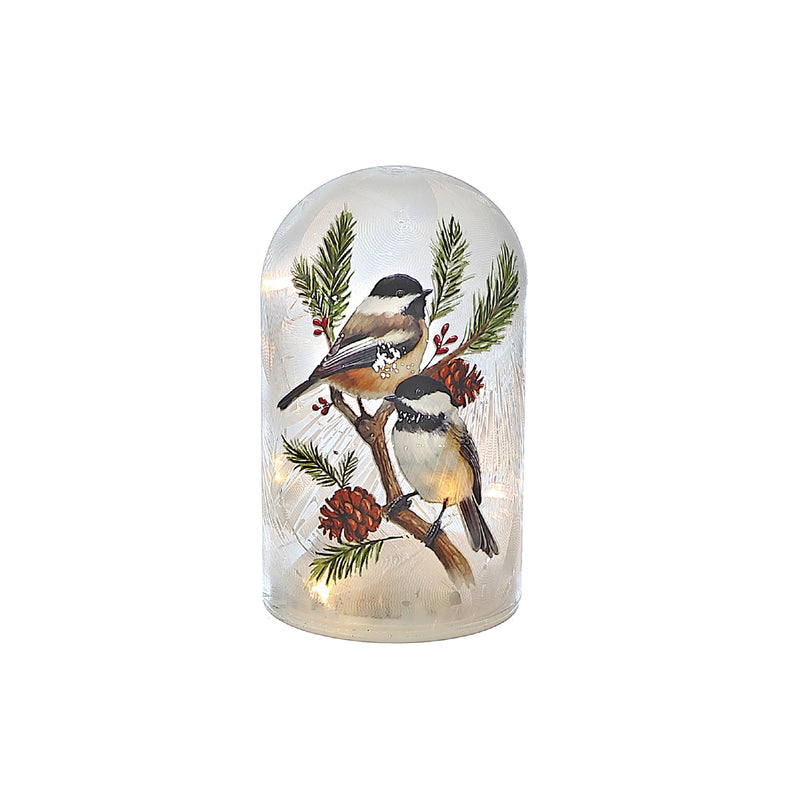 Christmas Led Glass Dome Birds On Branch 6.3"