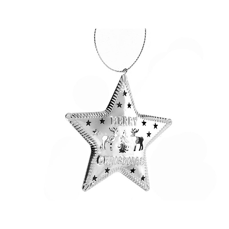 Silver Metal Ornament (Star - Merry Christmas) - Set of 6