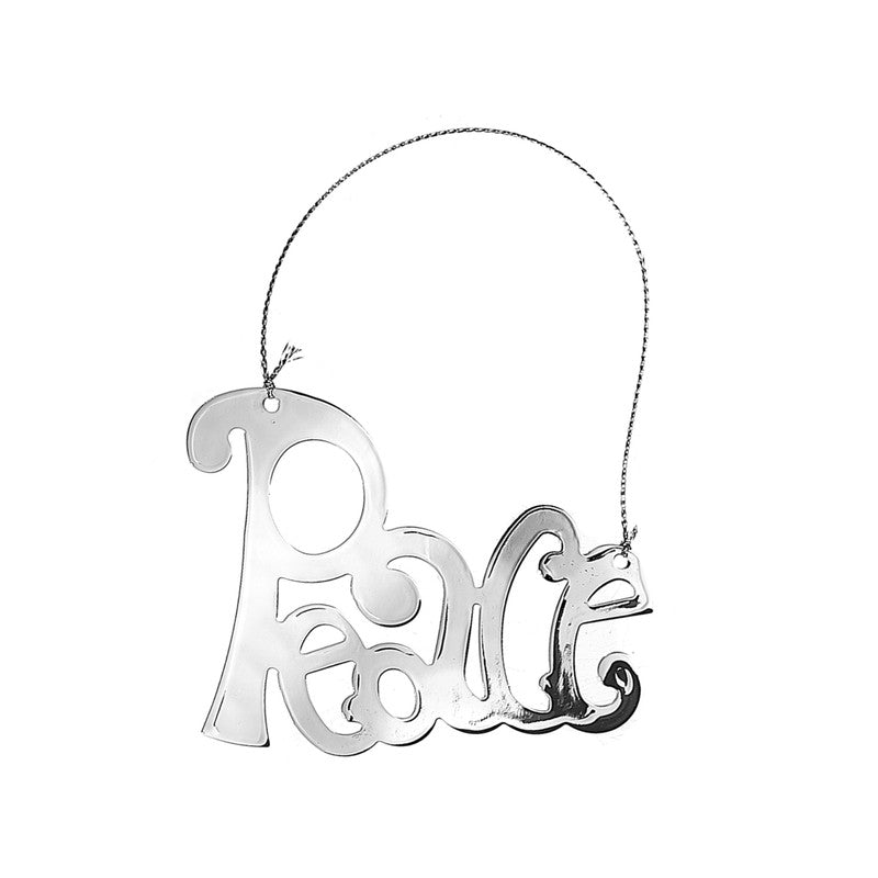 Flat Silver Metal Text Ornament (Peace) - Set of 12