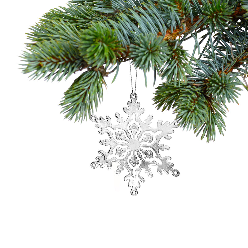 Christmas Flat Silver Metal Ornament Snowflake - Set of 12