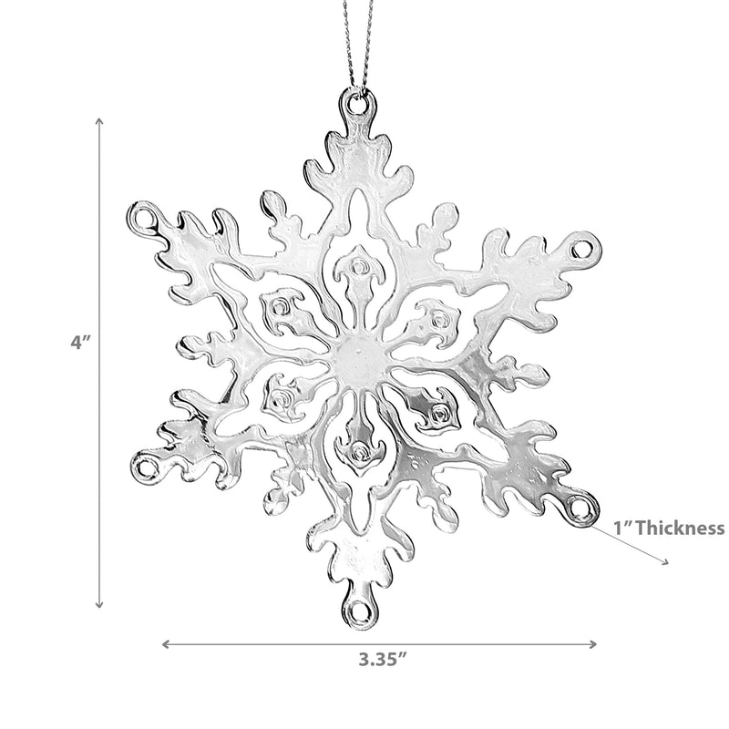 Christmas Flat Silver Metal Ornament Snowflake - Set of 12